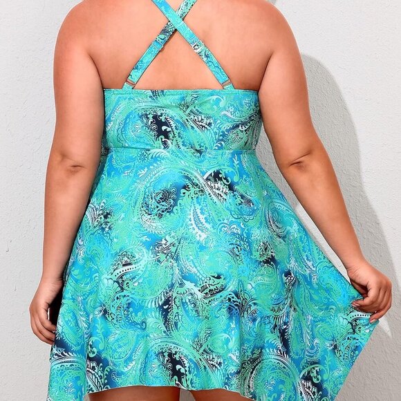 Womens Plus Size Tankini Swimsuit Green Floral 18 Plus - Picture 5 of 6
